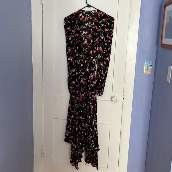 A.L.C. Silk wrap dress black and coral size 4 - Picture 4 of 11